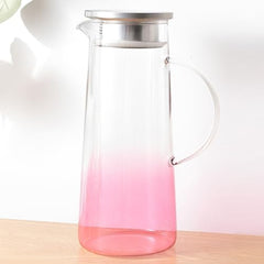 Heart Home Premium 1.4 LTR Glass Jug with Stainless Steel Lid and Handle | Leakproof Pitcher for Water, Cold Brew, Tea, Iced Coffee, Lemonade | Heat Resistant | Housewarming Gift | Pink