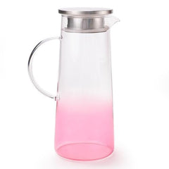 Heart Home Premium 1.4 LTR Glass Jug with Stainless Steel Lid and Handle | Leakproof Pitcher for Water, Cold Brew, Tea, Iced Coffee, Lemonade | Heat Resistant | Housewarming Gift | Pink