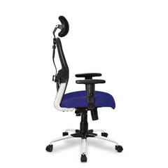 Kuber Industries Ergonomic Office Chairs for Work From Home | Comes with Manual Height Adjustable, Armrest, Headrest & Lumbar Support | Comfy Study Chair for Students with Wheels | Black & Blue Seat