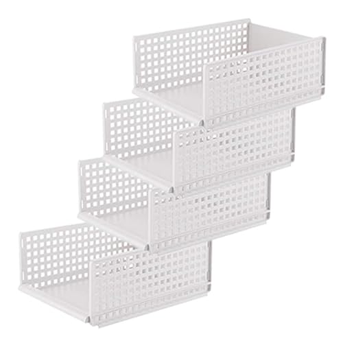 Kuber Industries Integrated Stacking Basket|Storage Organizer|Basket For Cosmetic, Fruits, Assesories|Pack of 4|White