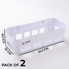 Kuber Industries Pack of 6 Bathroom & Kitchen Organizer PP|Durable & Non-Toxic|Self-Adhesive|Drainage Holes|Multipurpose Set of Storage Racks & Shelves|Set of 2|A50532|White
