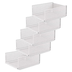 Kuber Industries Integrated Stacking Basket|Storage Organizer|Basket For Cosmetic, Fruits, Assesories|Pack of 5|White