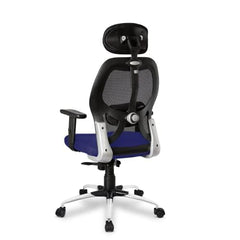 Kuber Industries Ergonomic Office Chairs for Work From Home | Comes with Manual Height Adjustable, Armrest, Headrest & Lumbar Support | Comfy Study Chair for Students with Wheels | Black & Blue Seat