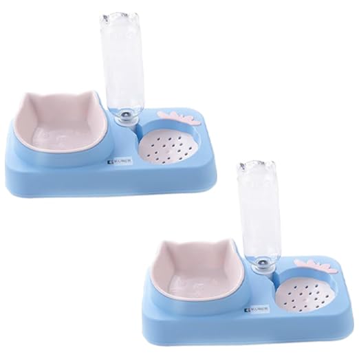 Kuber Industries Animal Feeding Plastic 2 in 1 Pet Bowls | Cat & Dog Bowl | Small/Medium Size Pet Feeding Bowl | Non-Toxic & 100% Safe for Pets (Pack of 2) | Blue