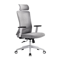 Kuber Industries Ergonomic Office Chairs for Work From Home | Comes with Manual Height Adjustable, Armrest, Headrest & 2D Lumbar Support | Comfy Study Chair for Students with Wheels | Grey | 1528A-GRY