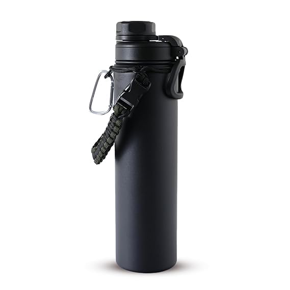 Homestic Water Bottle | Steel Water Bottle for Daily Use | Vacuum Insulated Flask Water Bottle with Rope | Hot & Cold Water Bottle | 720 ML | LX-230601 | Black