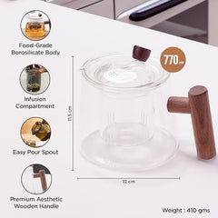 Kuber Industries Glass Jug 770ml with Bamboo Lid | Pitcher for Water Juice Coffee Tea | Leakproof Heat Resistant Serviceware | Housewarming Gift | Transparent