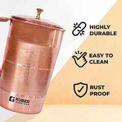 Kuber Industries 1500ml Copper Jug with Lid | BPA Free, Non Toxic, Copper | Rustproof, Durable, Lightweight | with Added Health Benefits of Copper | Ergonomic Design, Easy to Clean | 1.5 L (Pack Of 5)