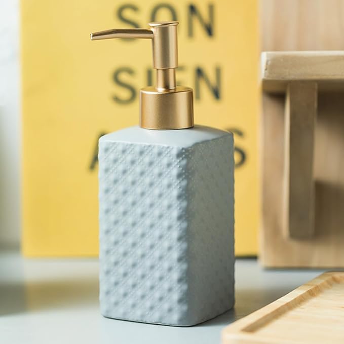 Kuber Industries Soap Dispenser | Soap Dispenser for Bathroom | Ceramic Handwash Bottle for Kitchen | Sanitizer-Lotion Bottle | Handwash for Kitchen | ZX021GY | 350 ML | Grey