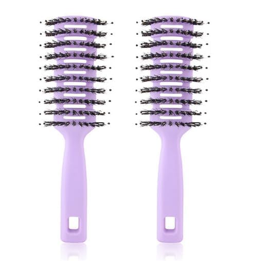 Heart Home Hair Brush | Flexible Bristles Brush | Hair Brush with Paddle | Quick Drying Hair Brush | Suitable For All Hair Types | Round Vented Hair Brush | 2 Piece | C13-X-PURP | Purple