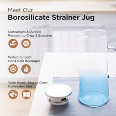 Kuber Industries Premium 1.4 LTR Glass Jug with Stainless Steel Lid and Handle | Leakproof Pitcher for Water, Cold Brew, Tea, Iced Coffee, Lemonade | Heat Resistant | Housewarming Gift | Blue