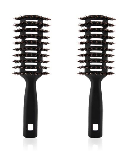 Homestic Hair Brush | Flexible Bristles Brush | Hair Brush with Paddle | Quick Drying Hair Brush | Suitable For All Hair Types | Round Vented Hair Brush | 2 Piece | C13-X-BLK | Black