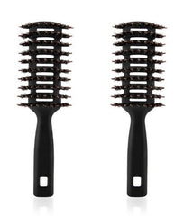 Homestic Hair Brush | Flexible Bristles Brush | Hair Brush with Paddle | Quick Drying Hair Brush | Suitable For All Hair Types | Round Vented Hair Brush | 2 Piece | C13-X-BLK | Black