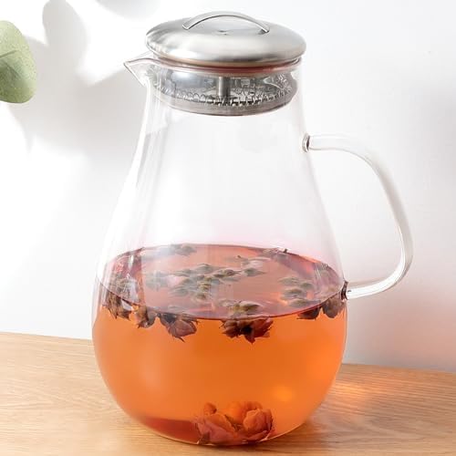Urbane Home Premium 2 LTR Glass Jug with Stainless Steel Lid and Handle | Leakproof Pitcher for Water, Cold Brew, Tea, Iced Coffee, Lemonade | Heat Resistant | Housewarming Gift | Transparent