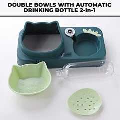 Kuber Industries Animal Feeding Plastic 2 in 1 Pet Bowls | Cat & Dog Bowl | Small/Medium Size Pet Feeding Bowl | Non-Toxic & 100% Safe for Pets (Pack of 2) | Green