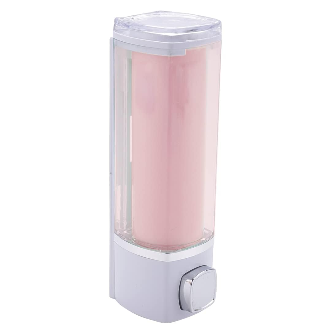 Kuber Industries Manual Shampoo & Soap Dispenser | Wall Mounted | Soap Dispenser for Kitchen & Bathroom | Refillable, Lightweight & Durable | Easy to Clean |Pink- 250 ml (Pack of 1)