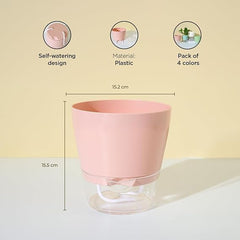 Urbane Home Flower Pot | Flower Planter Pots for Indoor | Flower Pots for Outdoor | Pot for Garden & Balcony Flowering | Self Watering Flower Pot | P43-3..| Pack of 4 | Multi