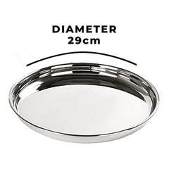 Kuber Industries Stainless Steel Dinner Set | Steel Plates Set of 6 (29 cm Diameter) I Steel Bowl Set of 6 (300ml) I Steel Glass Set of 6 (300ml) I Heavy Gauge|Mirror Finish |Multi-Purpose Steel Set