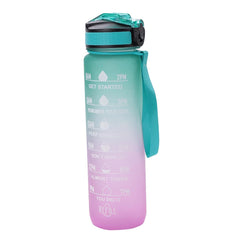 Kuber Industries Motivational Water Bottle with Time Marker | Sipper Water Bottle for Kids & Adults with Straw | for Gym, Home, Office & School | Green Purple -1 L (Pack of 6)