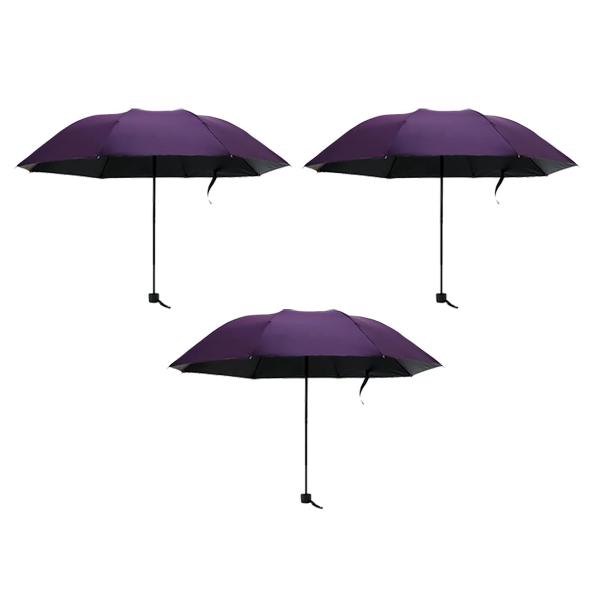 Kuber Industries Pack of 3| 3 Fold Manual Umbrella|Windproof, Sunproof & Rainproof|with Polyester Canopy, Sturdy Steel Shaft & Wrist Straps|Easy to Hold & Carry|Umbrella for Women, Men & Kids |Purple
