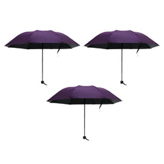 Kuber Industries Pack of 3| 3 Fold Manual Umbrella|Windproof, Sunproof & Rainproof|with Polyester Canopy, Sturdy Steel Shaft & Wrist Straps|Easy to Hold & Carry|Umbrella for Women, Men & Kids |Purple