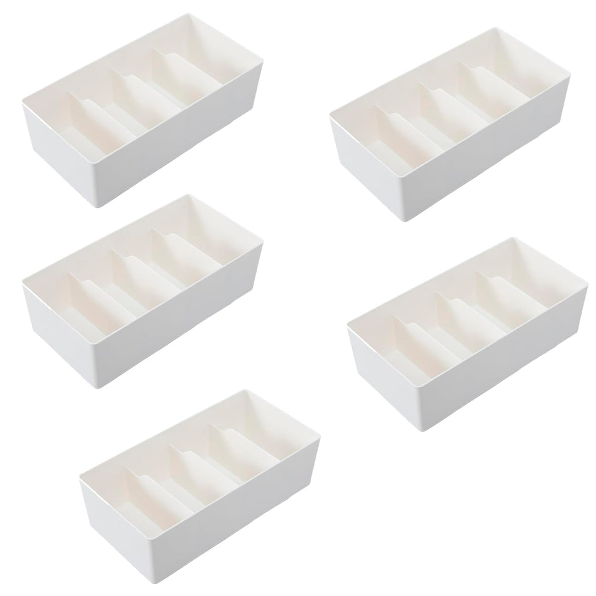 Kuber Industries Cloth Storage Box 4 GridDrawer Divider|Wardrobe Organizer For clothes-Pack of 5 (White)