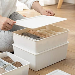 Kuber Industries Cloth Storage Box 15 Compartment with Lid|Wardrobe Organizer For clothes-Pack of 2 (White)