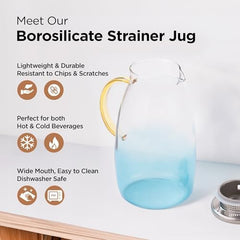 Kuber Industries Premium 2.1 LTR Glass Jug with Stainless Steel Lid and Handle | Leakproof Pitcher for Water, Cold Brew, Tea, Iced Coffee, Lemonade | Heat Resistant | Housewarming Gift | Transparent