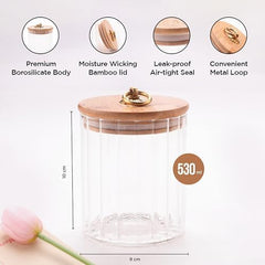 Urbane Home Borosilicate Glass Jar with Bamboo Lid | Kitchen Organizer Items and Storage | Multi-utility, Leakproof, Airtight Jar for Cookies, Snacks, Tea, Coffee, Sugar (530 ml) (Pack of 2)