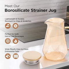 Kuber Industries Premium 1.4 LTR Glass Jug with Stainless Steel Lid and Handle | Leakproof Pitcher for Water, Cold Brew, Tea, Iced Coffee, Lemonade | Heat Resistant | Housewarming Gift | Orange