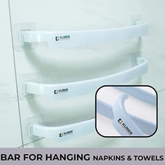 Kuber Industries Pack of 3 Towel Hanger for Bathroom|Wall Mounted Cloth Hanger|Multipurpose Cloth & Napkin Holder|Stainless Steel & PP|Self-Adhesive |Bathroom & Kitchen Organizer|FJ-07|Grey