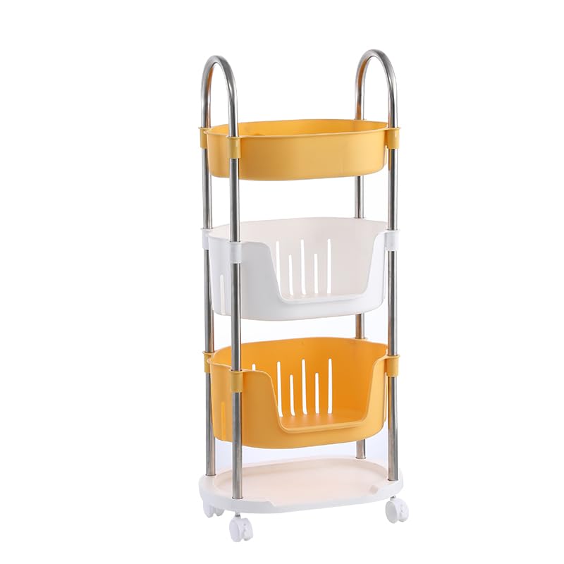 Kuber Industries (Pack of 1) Utility Rolling Cart | 4 Tier Kithen Storage Cart with Caster Wheels | Space Saving Home Storage Organizer | Trolley Rack with Wheels | YM564YW | Yellow White