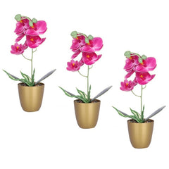 Kuber Industries Artificial Plants for Home D?cor|Natural Looking Indoor Fake Plants with Pot|Artificial Flowers for Decoration-Pack of 3 (Pink)