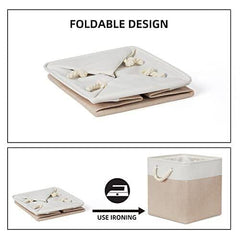 Kuber Industries Pack Of 3 Foldable Storage Basket|Polyester Toy Storage Bin|Wardrobe Organizer For Clothes (Dark Brown & Cream)