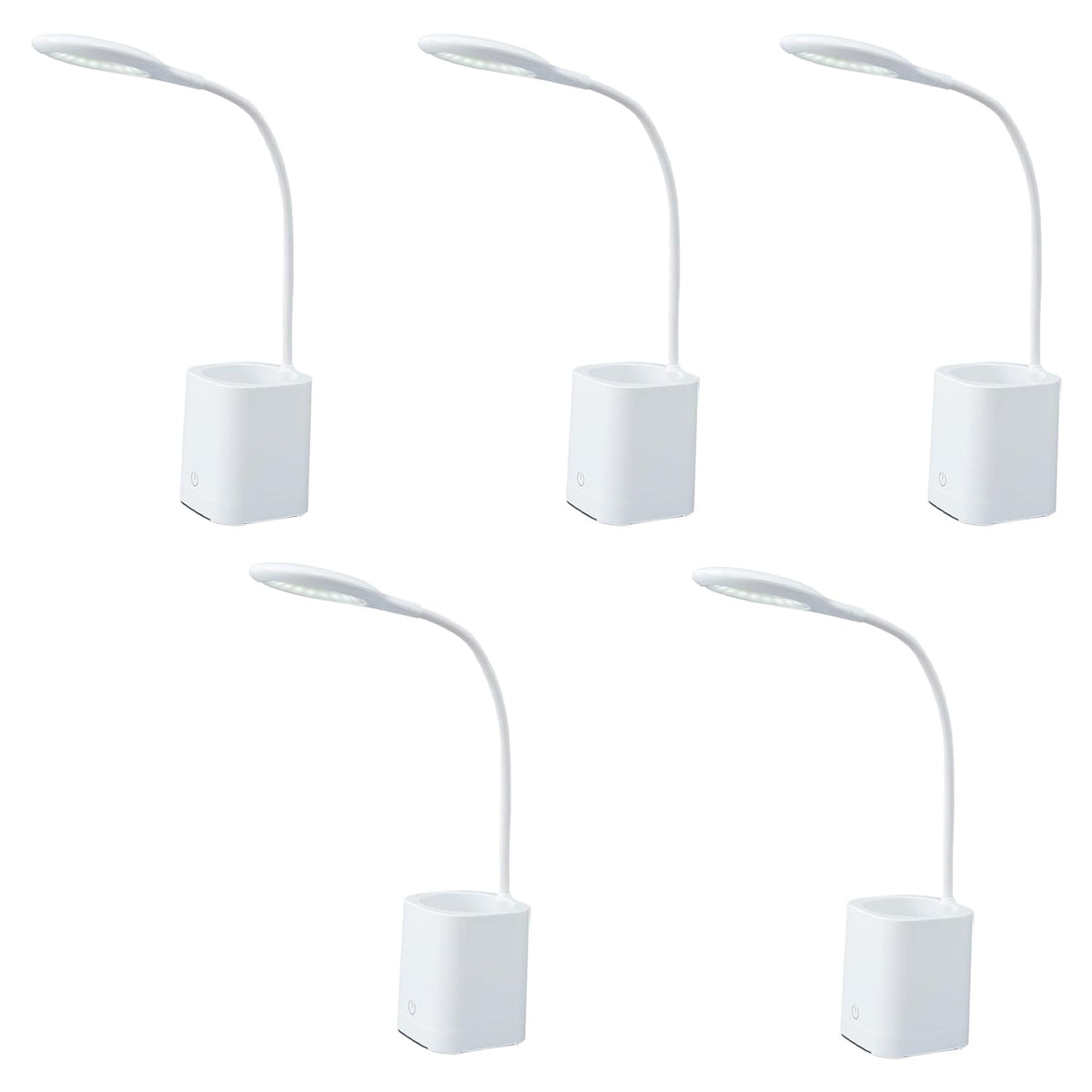 Kuber Industries Monochrome White Pencil Holder Lamp |Rechargeable Table Light with USB|Battery Capacity 1200mAh-Pack of 5 (White)