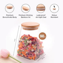 Heart Home Borosilicate Glass Jar with Bamboo Lid (Pack of 4 Triangle)