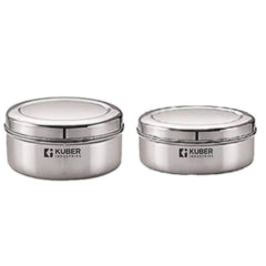Homestic Stainless Steel Flat Kitchen Container Set | Rust Proof & Durable | Multipurpose, Easy to Clean, Sturdy & Stackable | Kitchen Storage Containers Set of 2 - Assorted