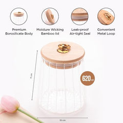 Heart Home Borosilicate Glass Jar with Bamboo Lid | Kitchen Organizer Items and Storage | Multi-utility, Leakproof, Airtight Jar for Cookies, Snacks, Tea, Coffee, Sugar | 620 ml | pack of 3