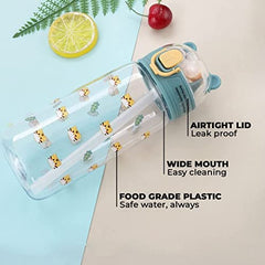Kuber Industries Pack of 10 Water Bottle for Kids | Printed Designs for Kids | Bottle for Kids | Food Grade Plastic | One Click Open Flip Lid | Transparent, Leak Proof, BPA Free | 420 ml