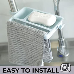 Kuber Industries Kitchen Organizer With Soap Holder|Premium PP|Durable & Sturdy|DIY Self-Adhesive Design|Multipurpose Bathroom Shelf|Smart Drainage Holes|TM18005|Pack Of 2 |Blue