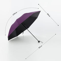 Kuber Industries 3 Fold Manual Umbrella|Windproof, Sunproof & Rainproof|With Polyester Canopy, Sturdy Steel Shaft & Wrist Straps|Easy to Hold & Carry|Umbrella for Women, Men & Kids |Purple (Pack Of 6)