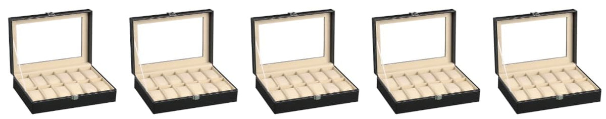 Kuber Industries 12 Slots Watch Organizer|Watch Storage Box For Men & Women|Secure Closer|Wrist Watch Display BoxBlack|Pack of 5|