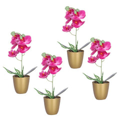 Kuber Industries Artificial Plants for Home D?cor|Natural Looking Indoor Fake Plants with Pot|Artificial Flowers for Decoration-Pack of 4 (Pink)
