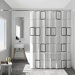 Kuber Industries 7 Feet PEVA Shower Curtain I Black and White Checked Print I 180 X 220cm I 12 Pcs Hooks Included I Quick Dry I Waterproof I Easy-Slide Curtains I Bath Decor I Multicolour