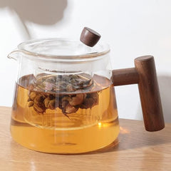 Kuber Industries Glass Jug 770ml with Bamboo Lid | Pitcher for Water Juice Coffee Tea | Leakproof Heat Resistant Serviceware | Housewarming Gift | Transparent