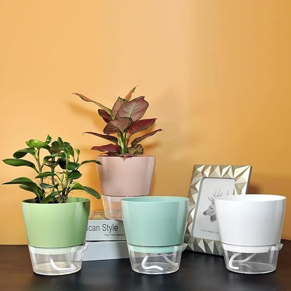 Urbane Home Flower Pot | Flower Planter Pots for Indoor | Flower Pots for Outdoor | Pot for Garden & Balcony Flowering | Self Watering Flower Pot | P43-3..| Pack of 4 | Multi