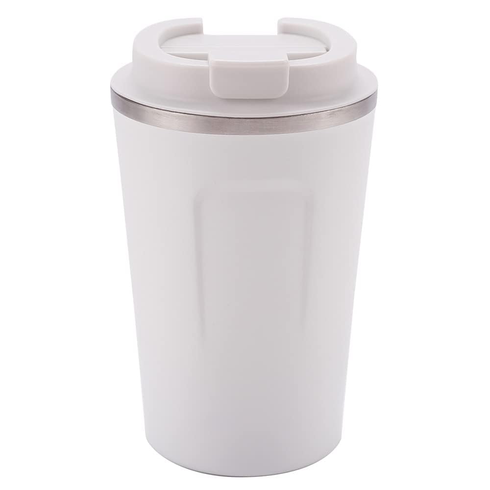 Kuber Industries Insulated Coffee Tumbler Mug with Lid for Office, Gym & Travel | Stainless Steel Leak-Proof Thermos for Tea/Coffee/Water - Ideal for Hot & Cold Beverages | CO230204B-White