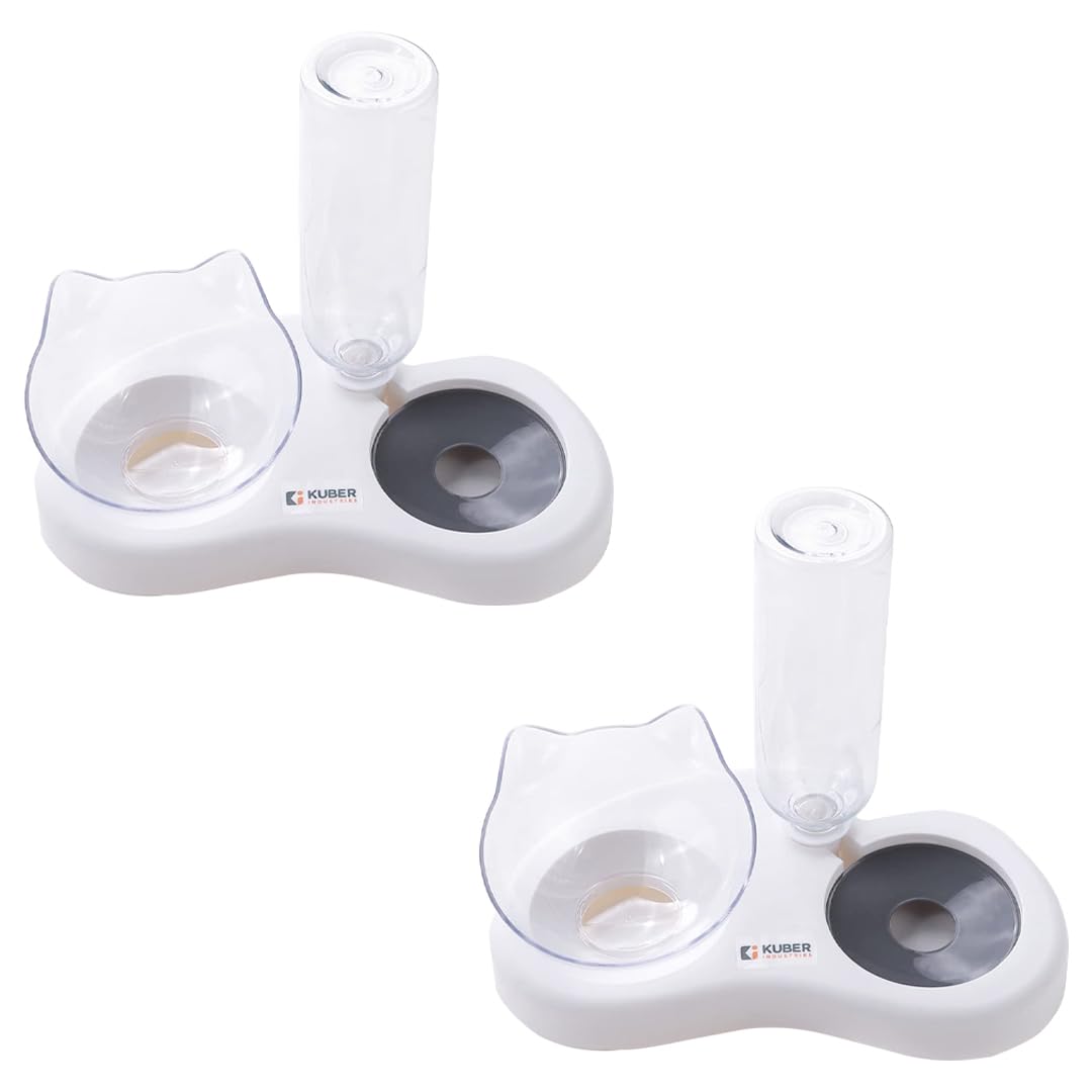 Kuber Industries Animal Feeding Plastic 2 in 1 Pet Bowls | Cat & Dog Bowl | Small/Medium Size Pet Feeding Bowl | Non-Toxic & 100% Safe for Pets (Pack of 2) | Grey