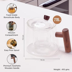 Kuber Industries Glass Jug 770ml with Bamboo Lid | Pitcher for Water Juice Coffee Tea | Leakproof Heat Resistant Serviceware | Housewarming Gift | Transparent