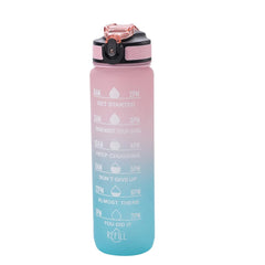 Kuber Industries Motivational Water Bottle with Time Marker | Sipper Water Bottle for Kids & Adults with Straw | For Gym, Home, Office & School | Pink Blue -1 L (Pack Of 6)